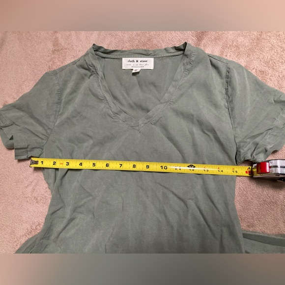 Anthropologie Cloth & Stone Smocked Tensel Dress Waist Tie Olive Green Size XS - Picture 6 of 10